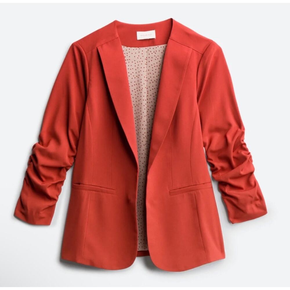 Skies Are Blue Rust Red Ruched Sleeve Blazer